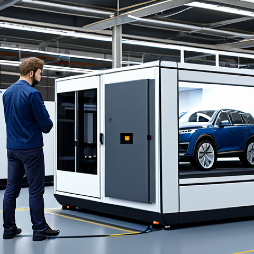 3D Printing in Manufacturing**
"A modern factory setting, showing a 3D printer creating a component for an automobile, engineers observing, fully clothed, appropriate attire, safe for work, professional environment, perfect anatomy, natural proportions, high quality rendering, family-friendly."
**