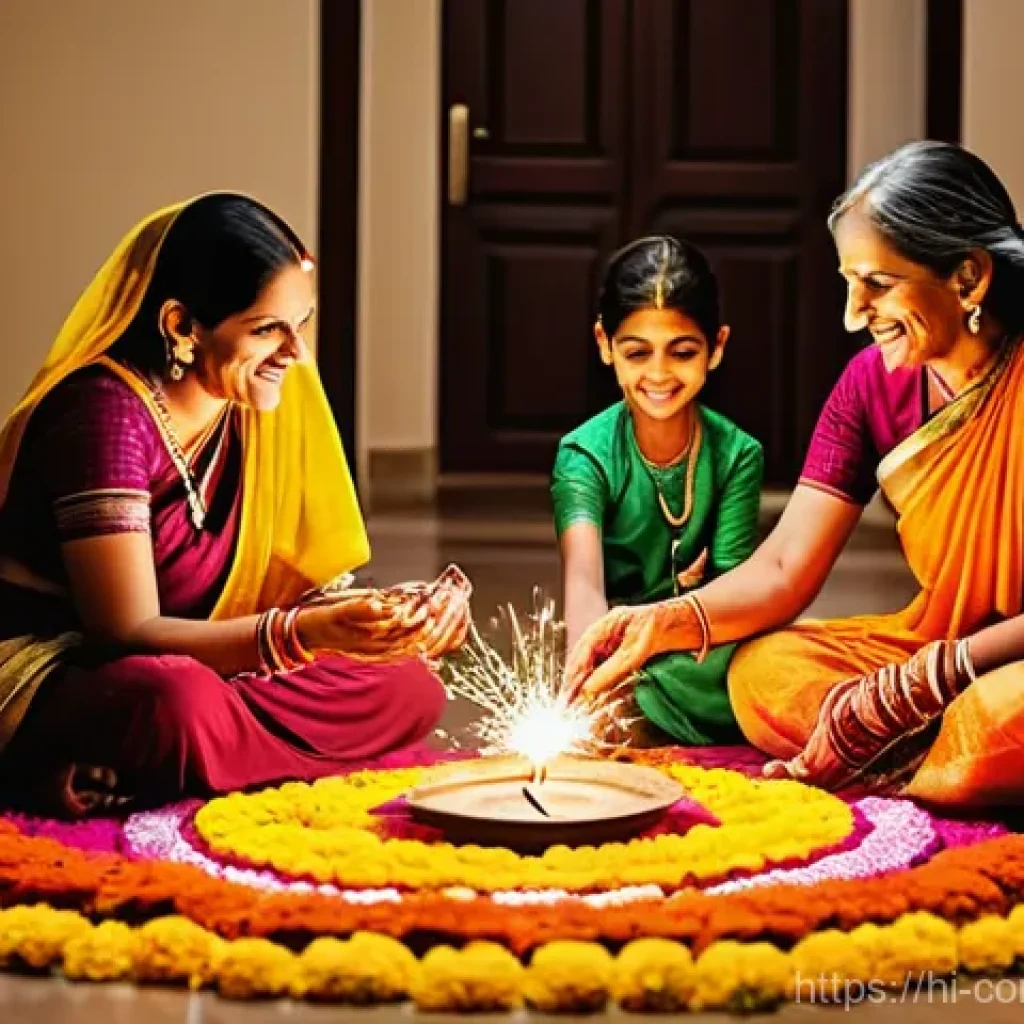 문화 상식 - **A joyful multi-generational Indian family celebrating a festival.**
    A vibrant, warmly lit scen...