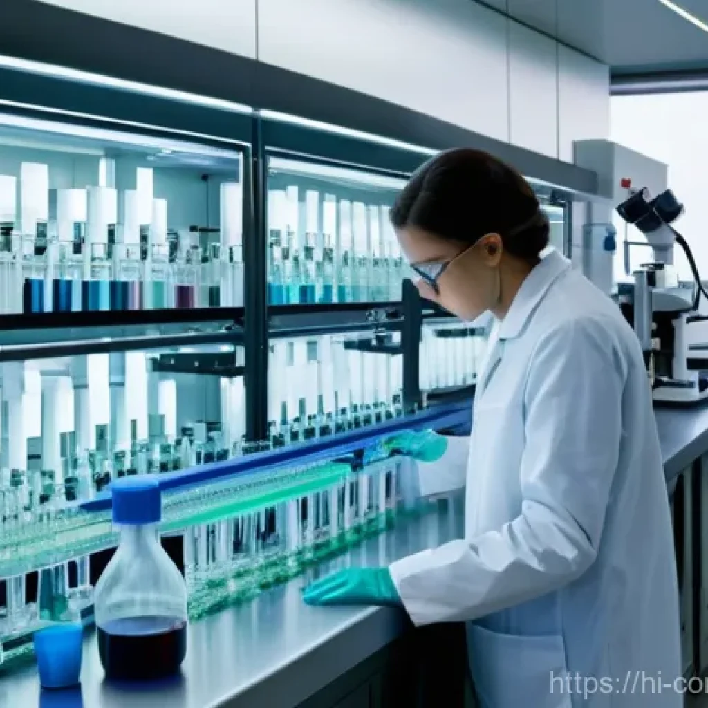 신약 개발 - **Prompt 1: The Genesis of a New Drug in the Lab**
    "A wide-angle, brightly lit shot of a modern ...