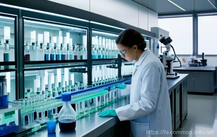 신약 개발 - **Prompt 1: The Genesis of a New Drug in the Lab**
"A wide-angle, brightly lit shot of a modern ...