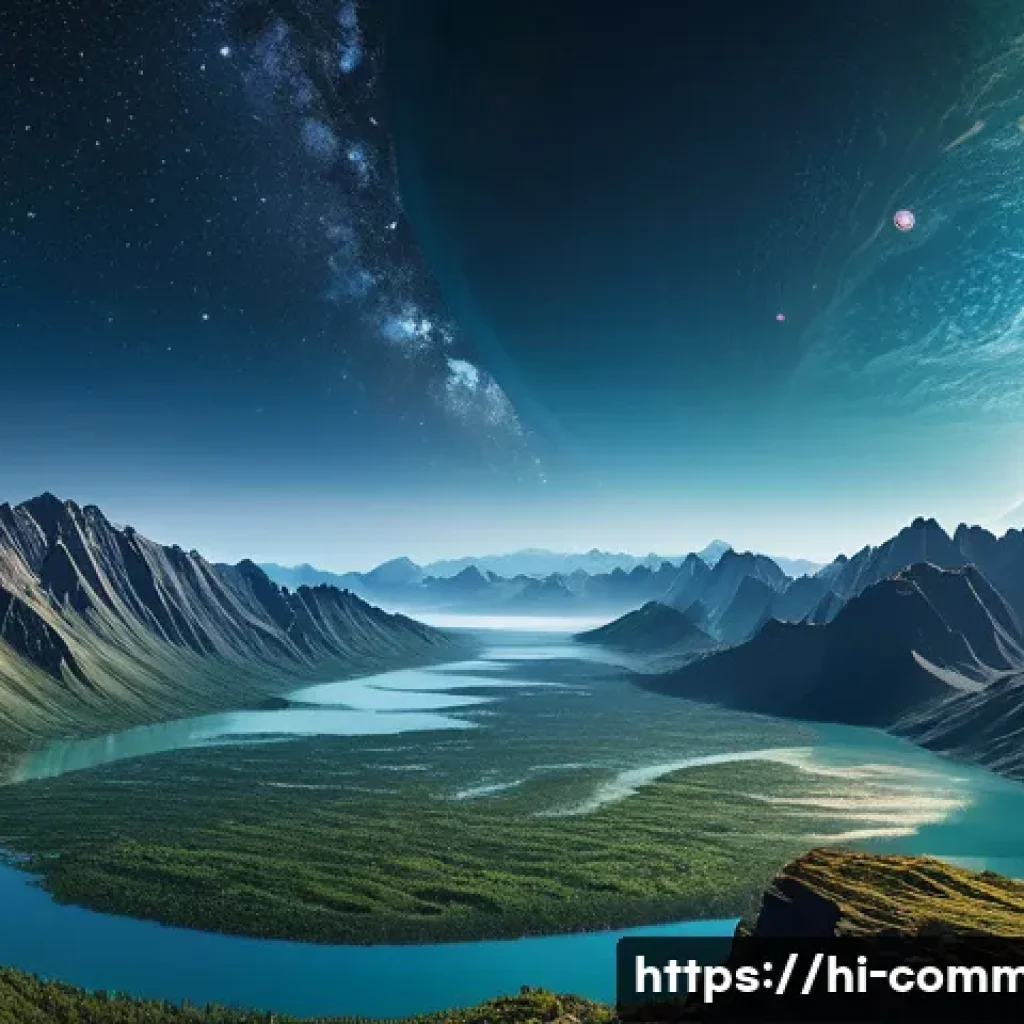 외계 생명체 - A highly detailed space scene depicting a habitable exoplanet orbiting a bright star within the habi...