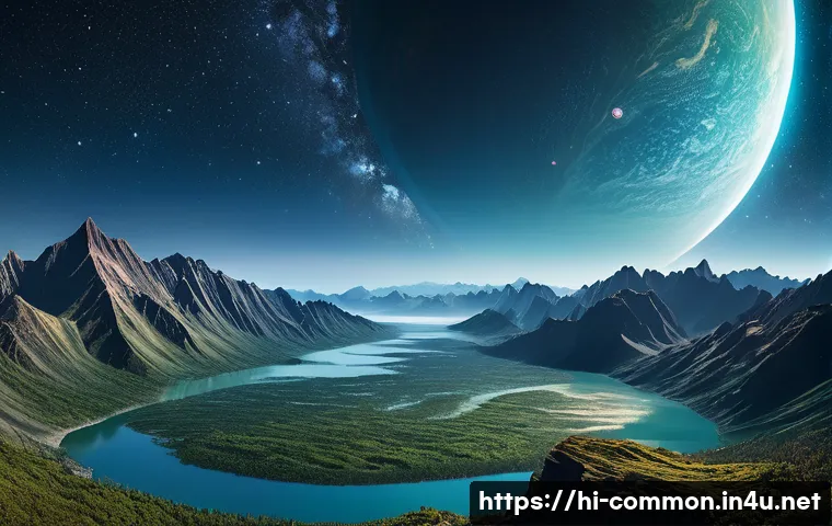 외계 생명체 - A highly detailed space scene depicting a habitable exoplanet orbiting a bright star within the habi...