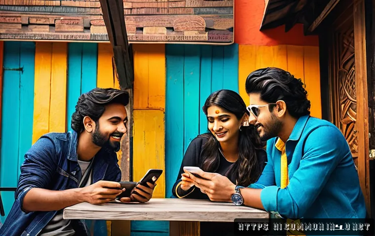 대중문화 아이콘 - A vibrant digital-age social gathering scene in India, featuring diverse young adults actively engag...