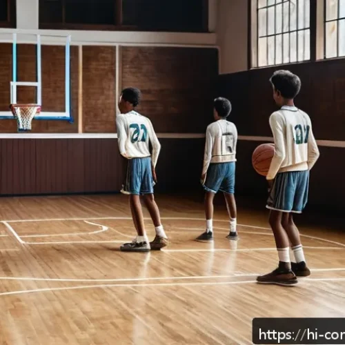 농구 역사 - A vintage indoor basketball scene from 1891 showing young male players wearing early 20th-century sp...
