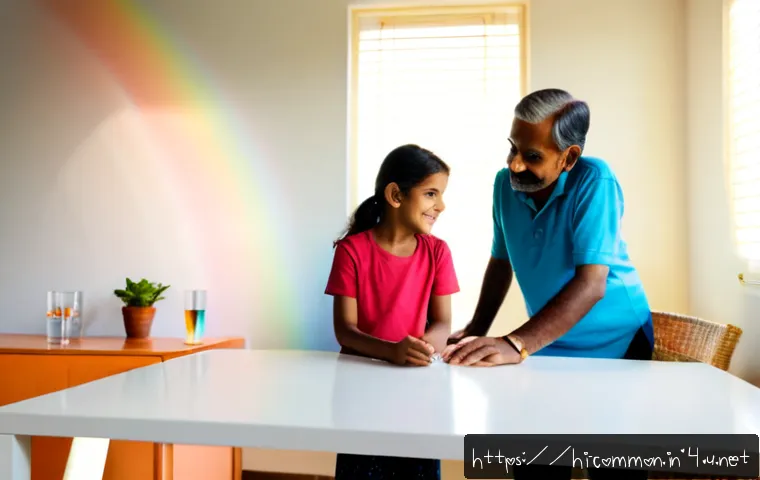 과학 상식 - Photorealistic Indian family in a bright modern home, a curious child and grandparents observing a s...
